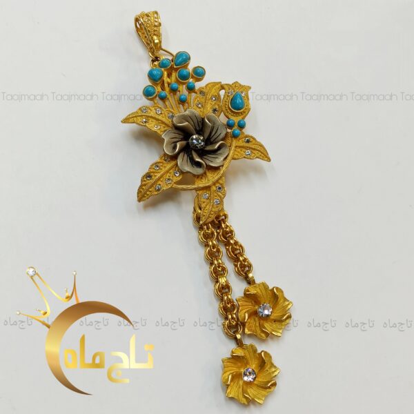 مدال گل و فیروزه طلا تاج ماه - Image 1